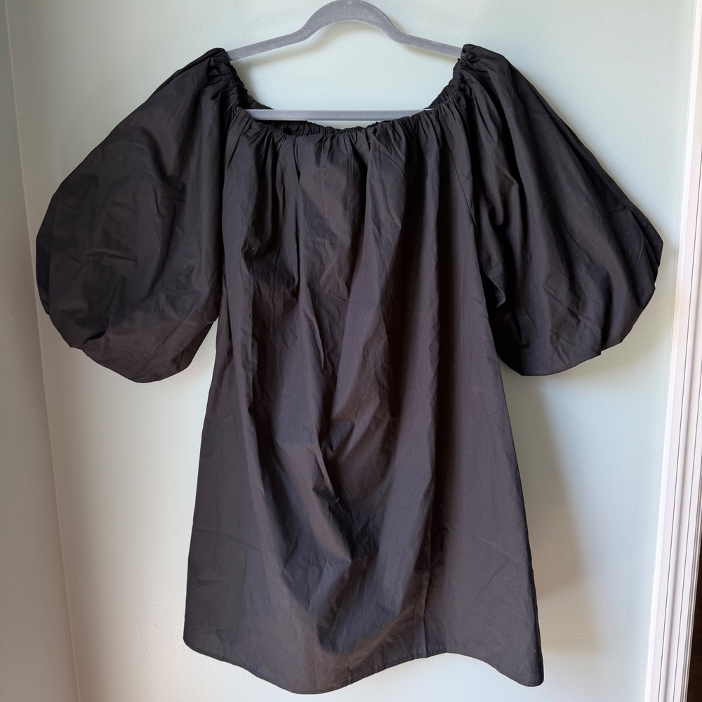 NEW Nobody's Child Irena Mini Dress Black Puff Sleeve Organic Cotton Size 6 NWT